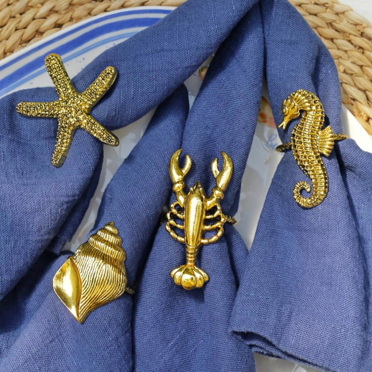 Conjunto de 4 Anéis Marinhos para Guardanapos