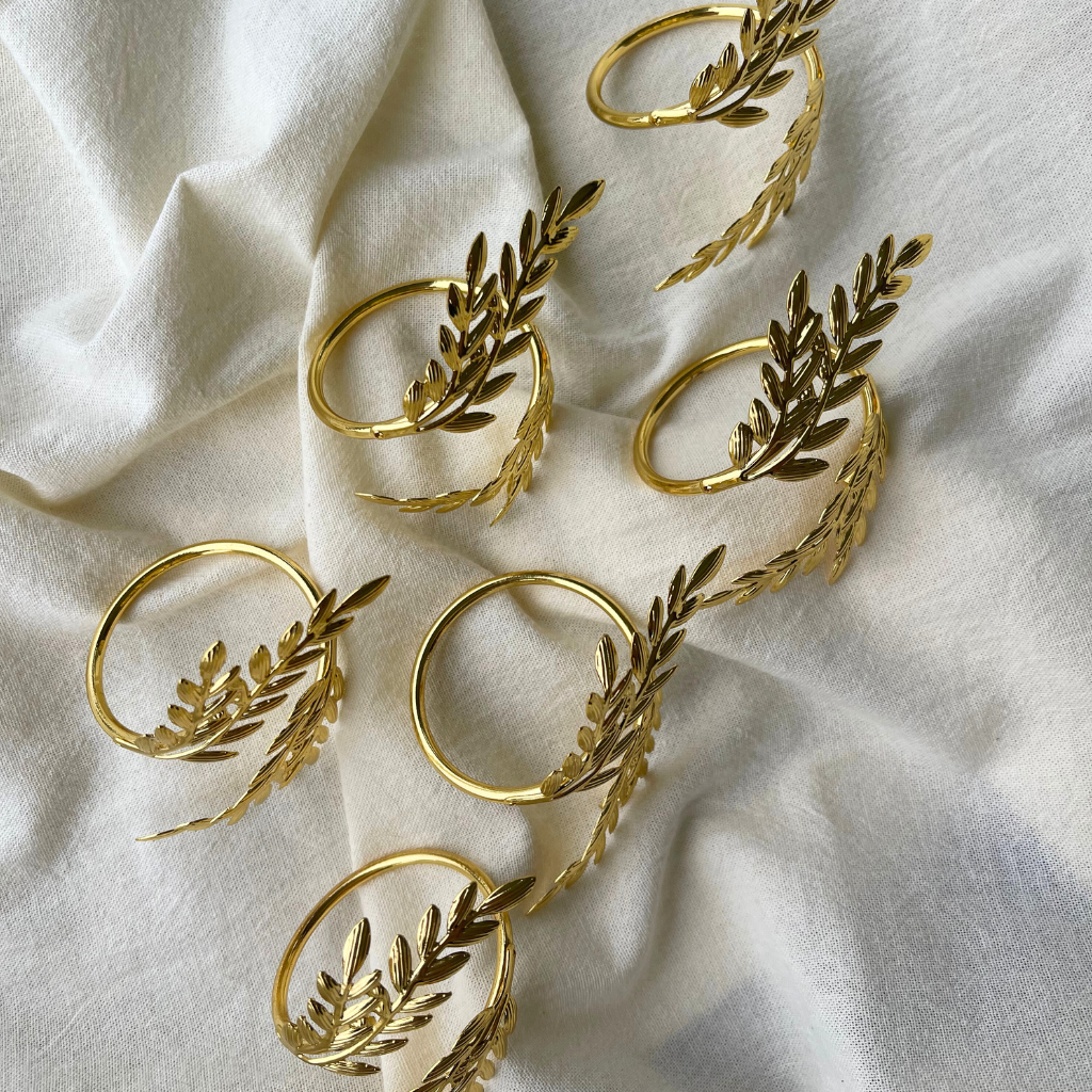 Anel Porta Guardanapo Folhas de Trigo Dourado