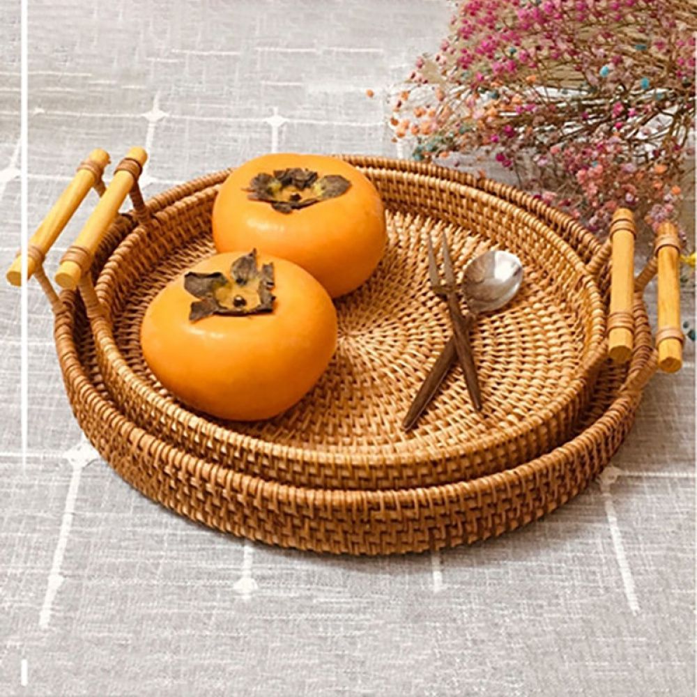 Cesta de Armazenamento com Alça de Madeira