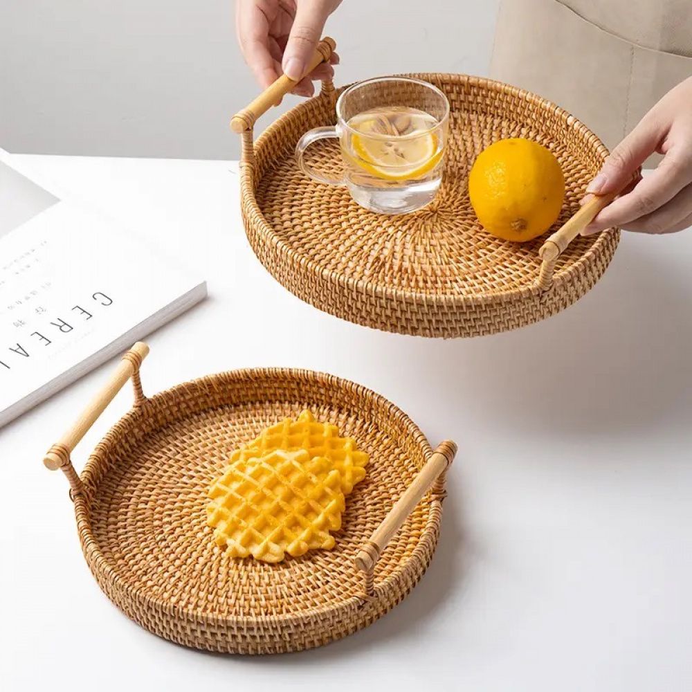 Cesta de Armazenamento com Alça de Madeira