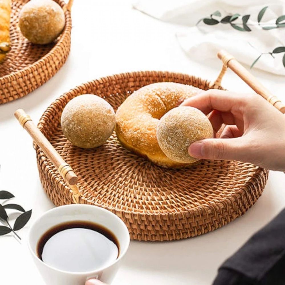 Cesta de Armazenamento com Alça de Madeira