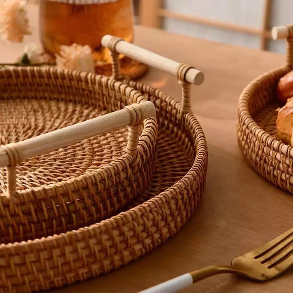 Cesta de Armazenamento com Alça de Madeira