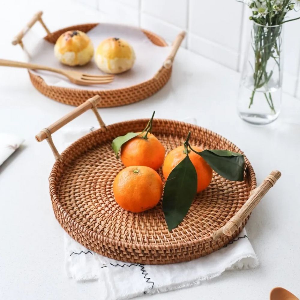 Cesta de Armazenamento com Alça de Madeira