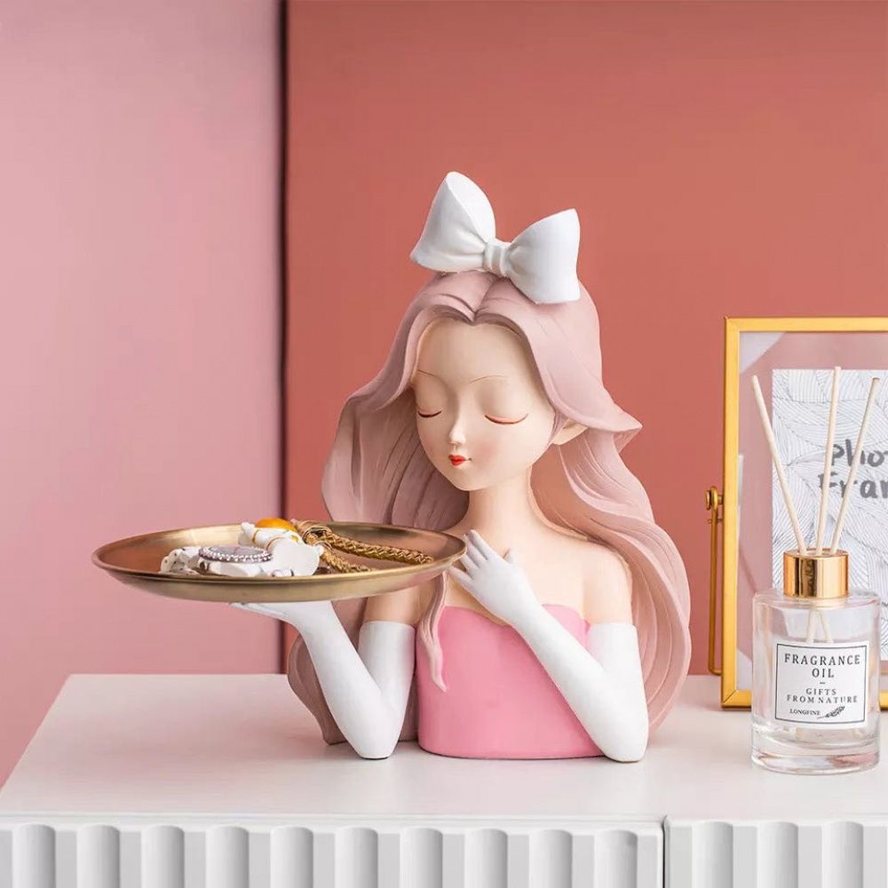 Estátua Alice Pink Segurando Bandeja