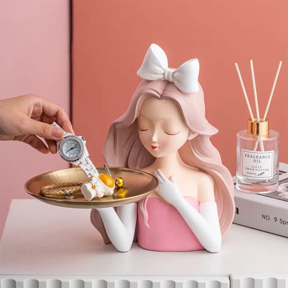 Estátua Alice Pink Segurando Bandeja