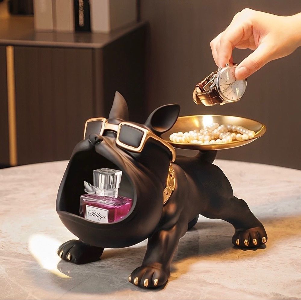 Estátua Bulldog Suporte de Armazenamento