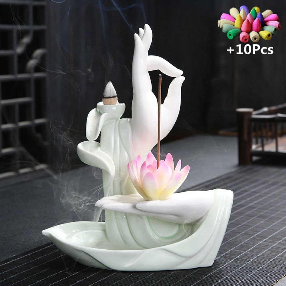 Cascata de Incenso Mãos de Buda + Flor de Lotus
