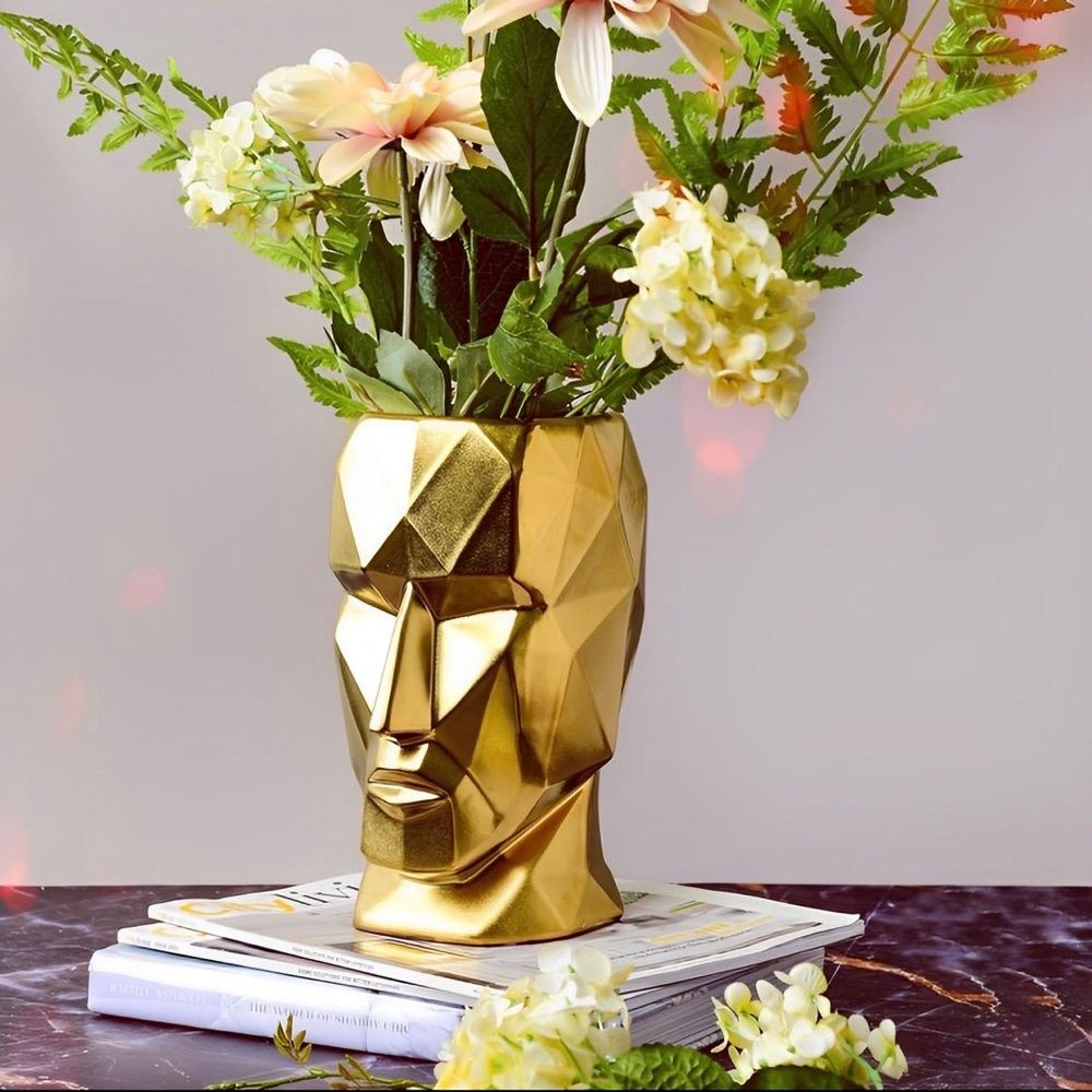 Vaso Nordic Face Dourado em Cerâmica