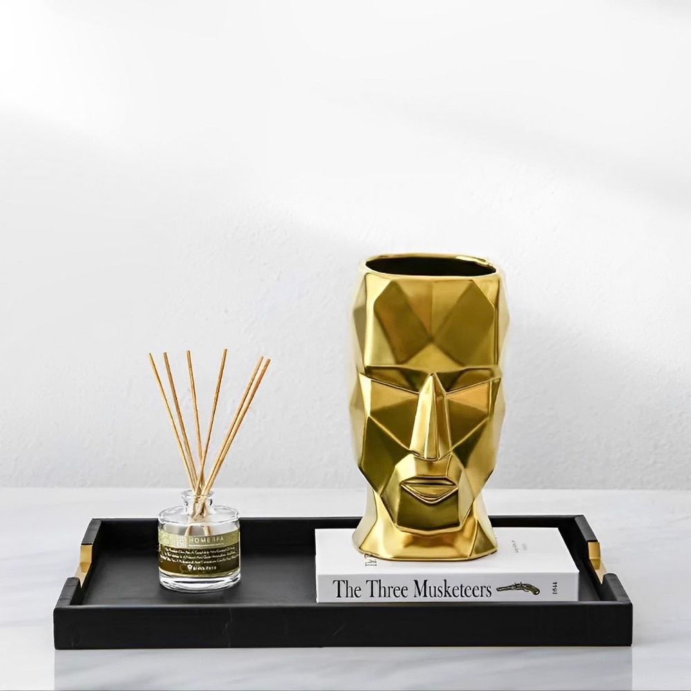 Vaso Nordic Face Dourado em Cerâmica