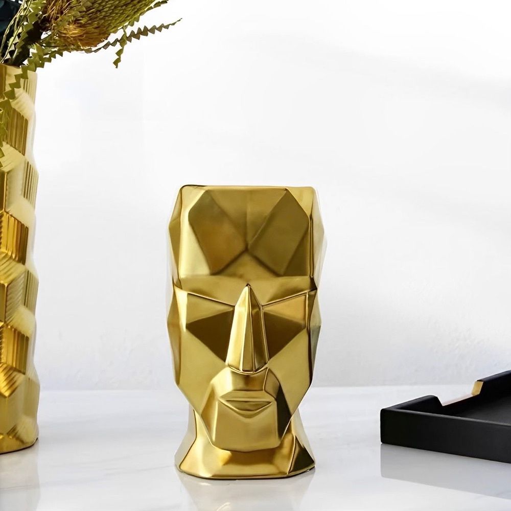 Vaso Nordic Face Dourado em Cerâmica