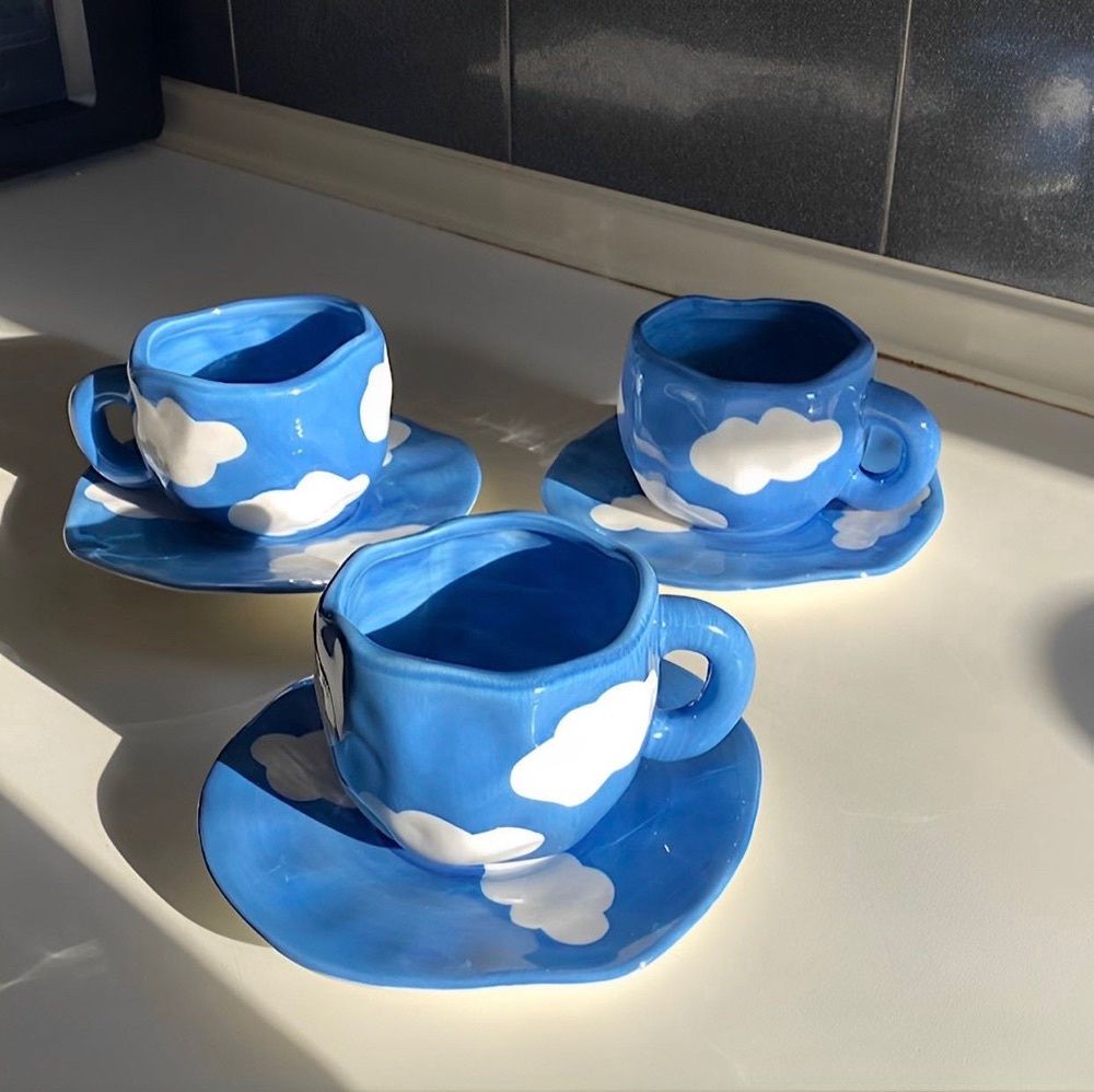 Xícara de Café Nuvem com Pires em Cerâmica