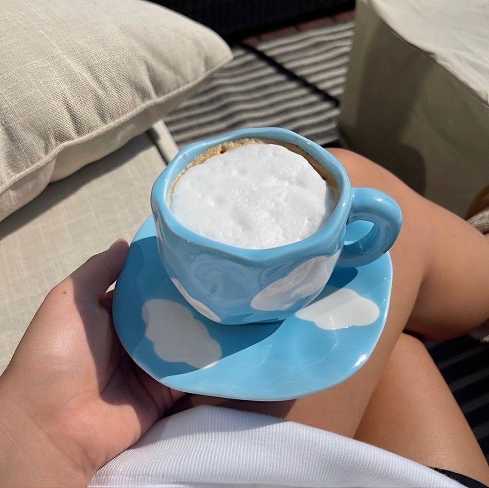 Xícara de Café Nuvem com Pires em Cerâmica