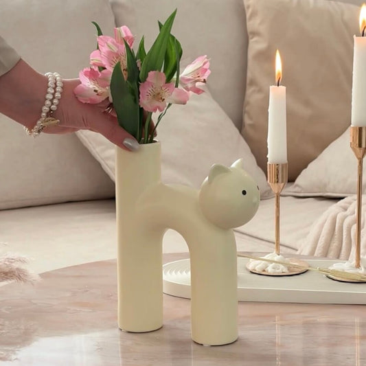 Vaso de Flores de Cerâmica em Forma de Gato