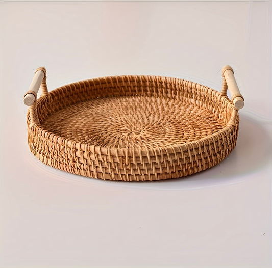 Cesta de Armazenamento com Alça de Madeira
