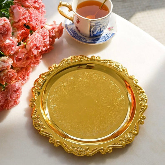 Bandeja Dourada de Metal Decorativa