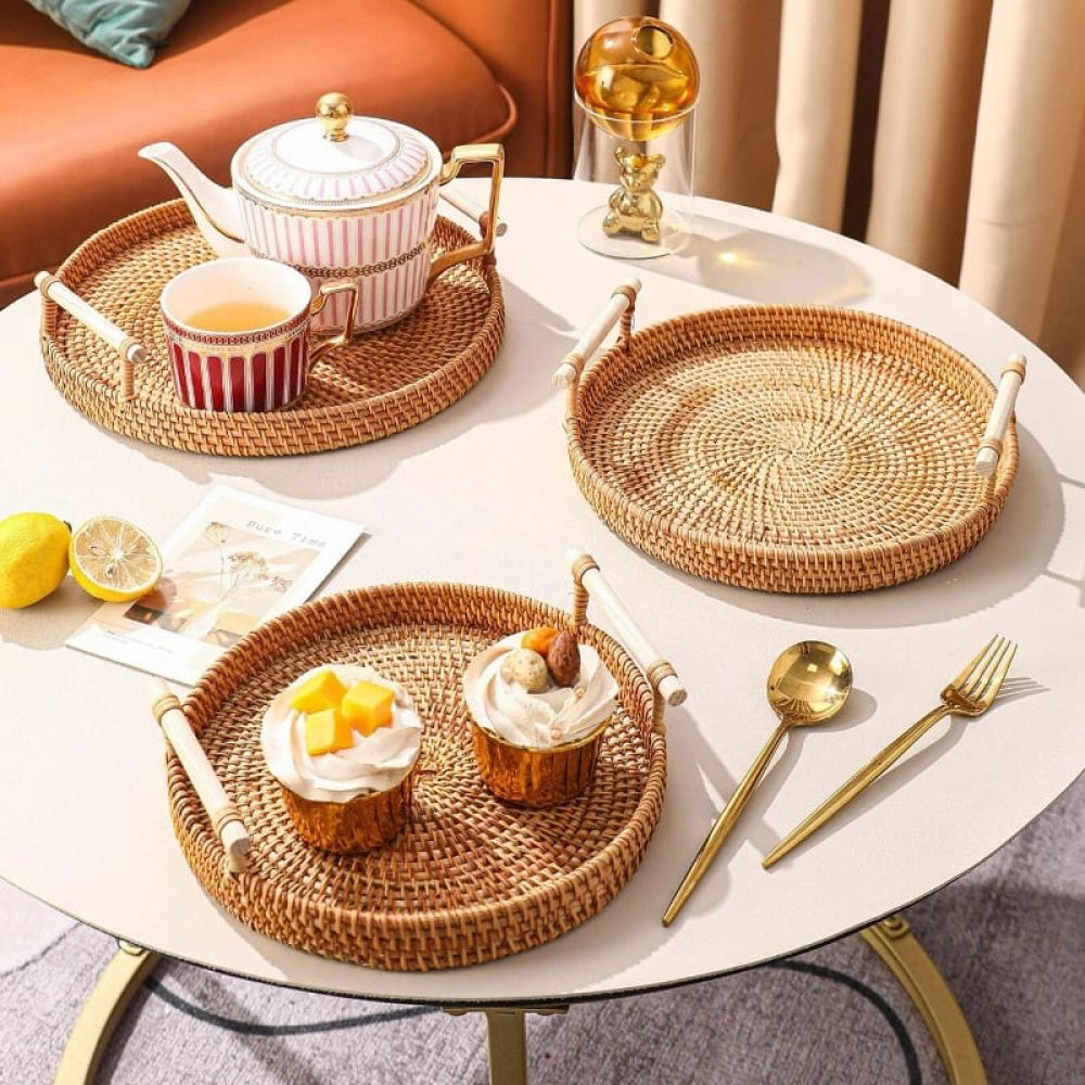 Cesta de Armazenamento com Alça de Madeira