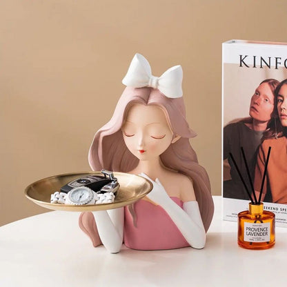 Estátua Alice Pink Segurando Bandeja