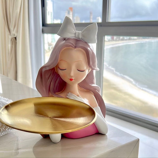 Estátua Alice Pink Segurando Bandeja