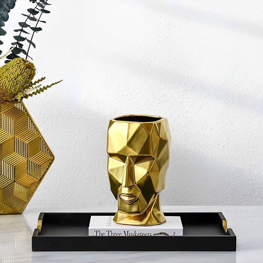 Vaso Nordic Face Dourado em Cerâmica